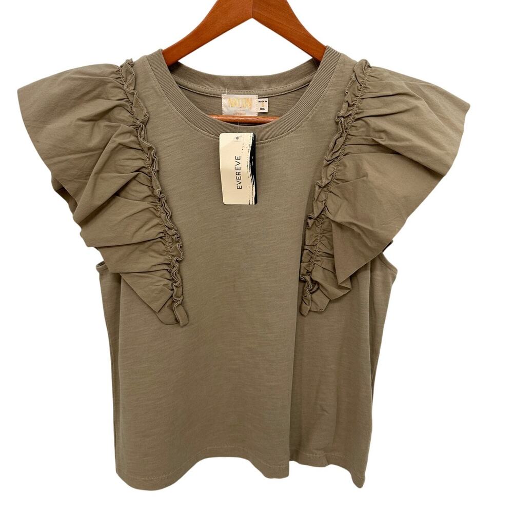 EVEREVE NWT NationLTD Para Boxy Tee in Tan Green Safari // S